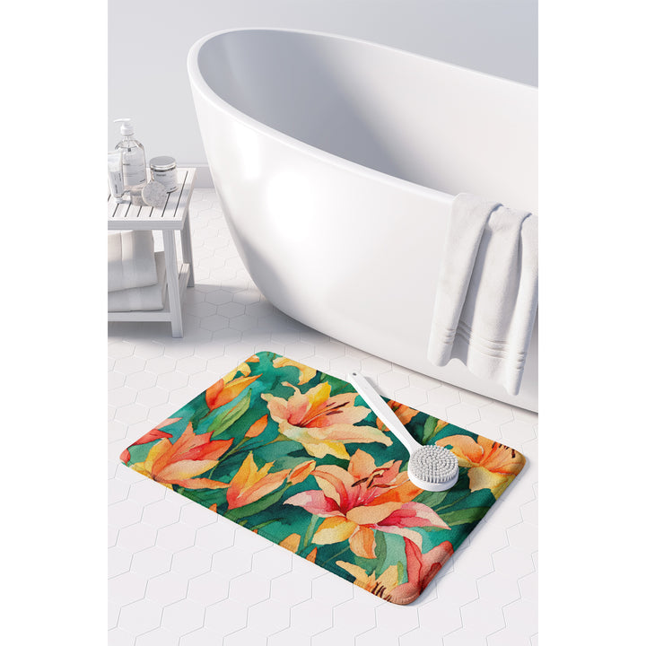 Lilies in Watercolor Memory Foam Kitchen Mat Image 3