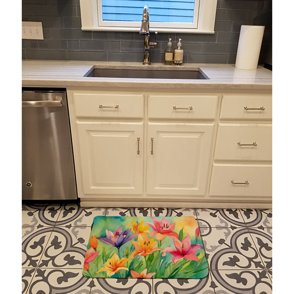 Lilies in Watercolor Memory Foam Kitchen Mat Image 2