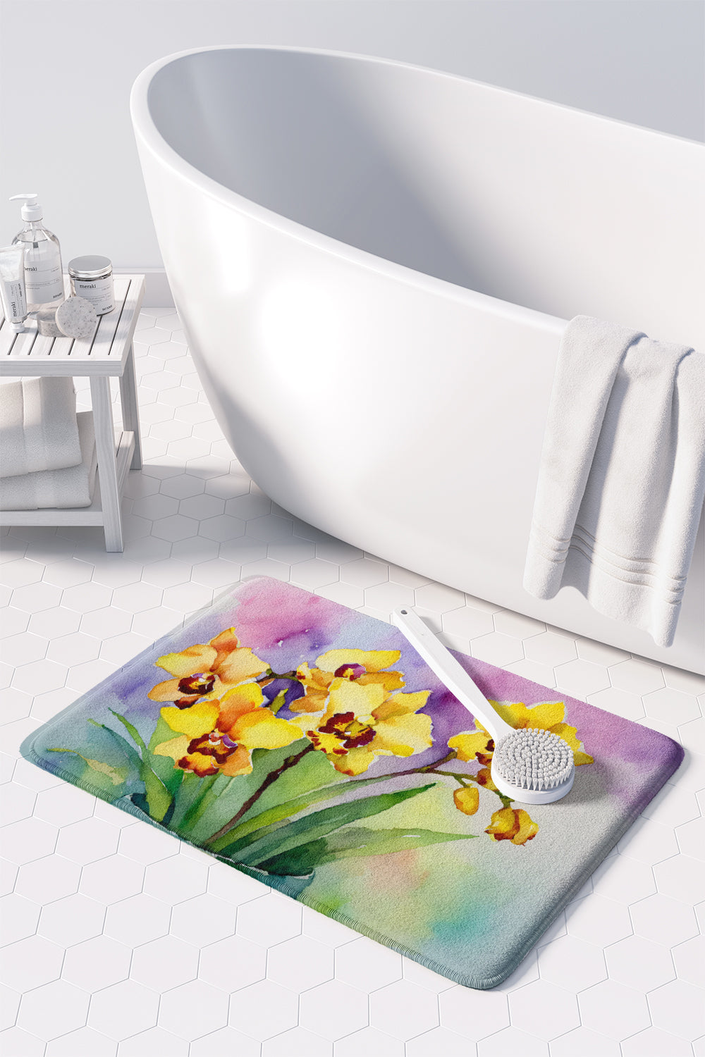 Orchids in Watercolor Memory Foam Kitchen Mat Image 3