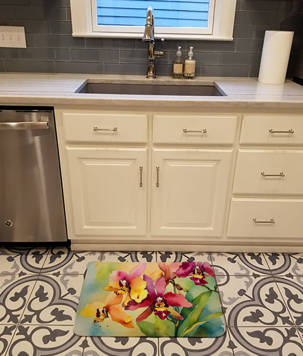 Orchids in Watercolor Memory Foam Kitchen Mat Image 2