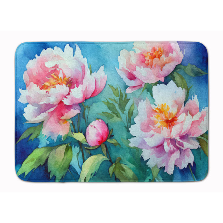 Peonies in Watercolor Memory Foam Kitchen Mat Image 1