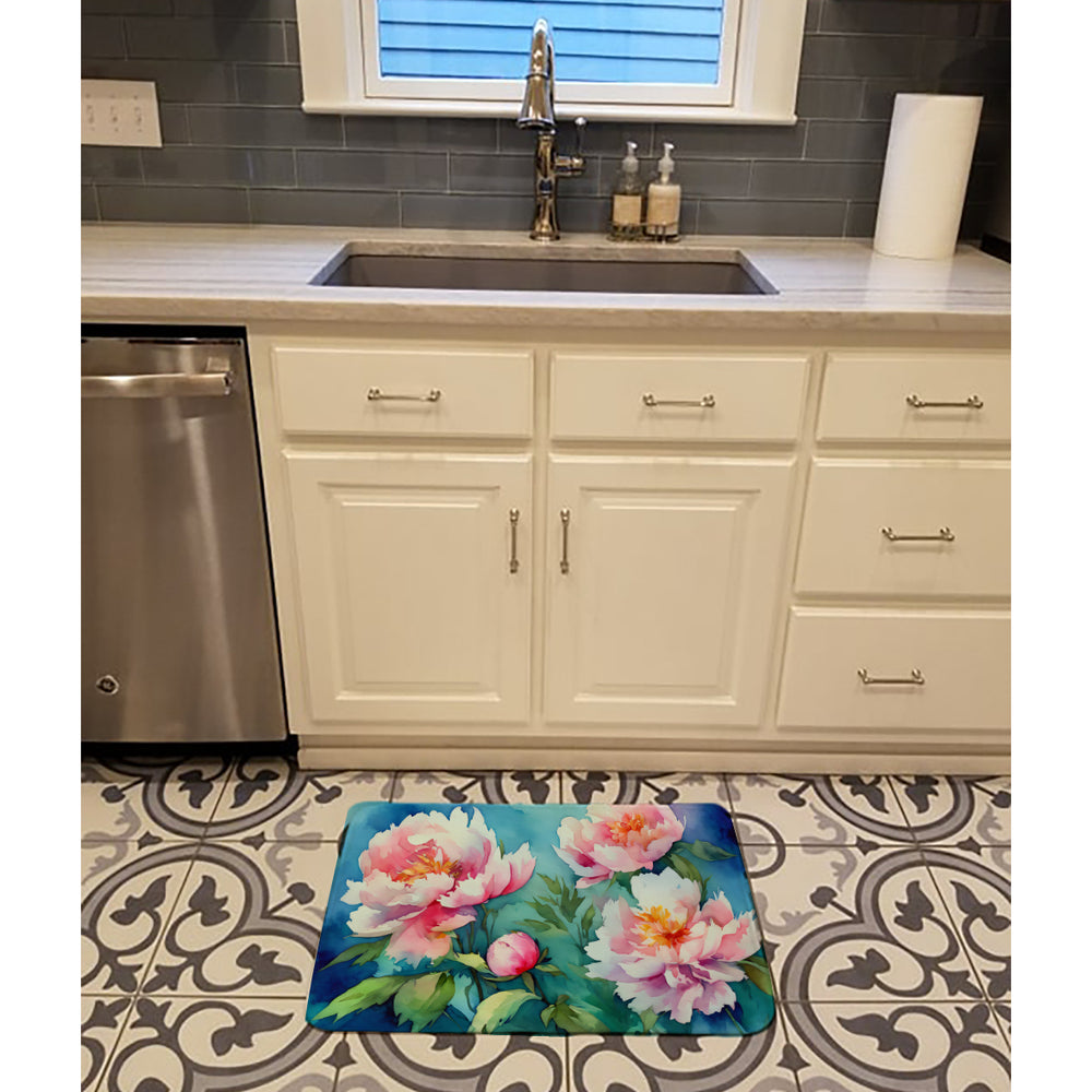 Peonies in Watercolor Memory Foam Kitchen Mat Image 2