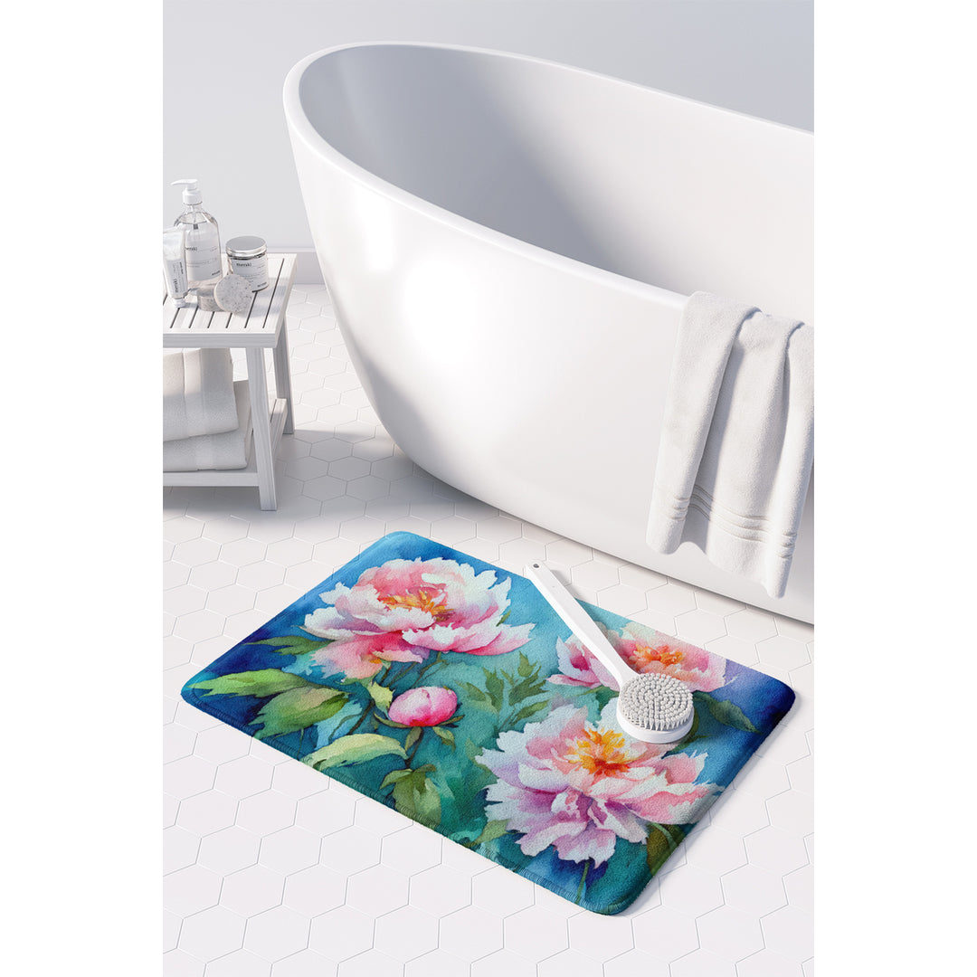 Peonies in Watercolor Memory Foam Kitchen Mat Image 3