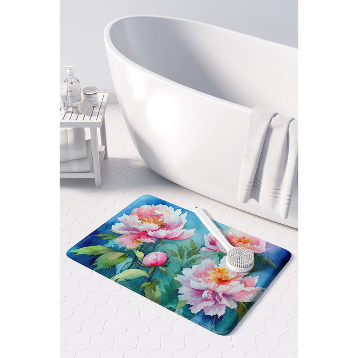 Peonies in Watercolor Memory Foam Kitchen Mat Image 3