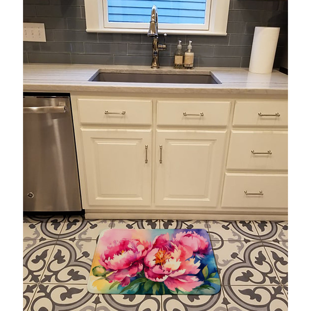 Peonies in Watercolor Memory Foam Kitchen Mat Image 2