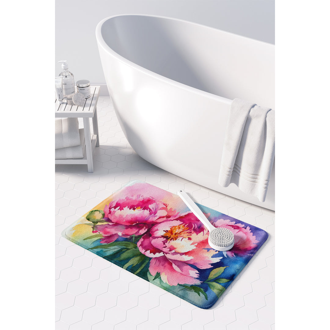 Peonies in Watercolor Memory Foam Kitchen Mat Image 3