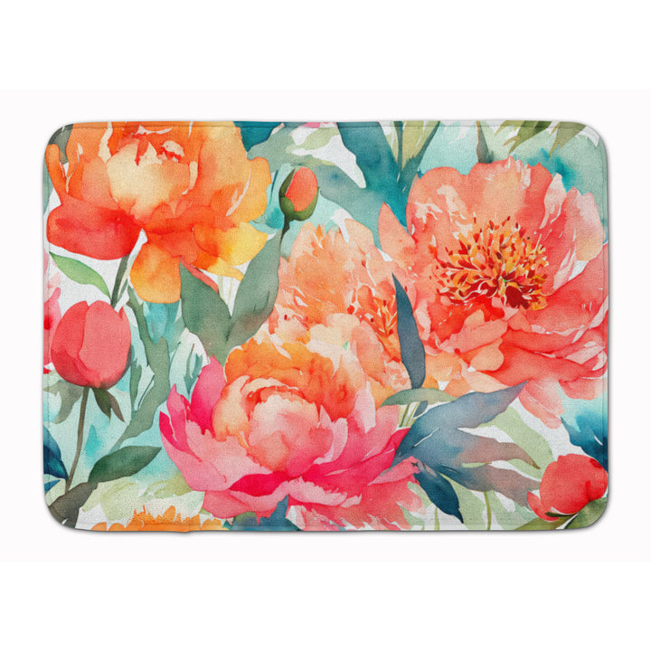 Peonies in Watercolor Memory Foam Kitchen Mat Image 1