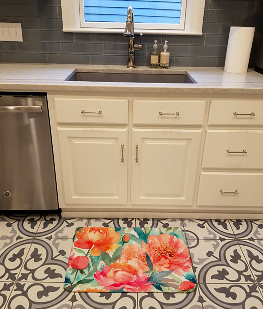 Peonies in Watercolor Memory Foam Kitchen Mat Image 2