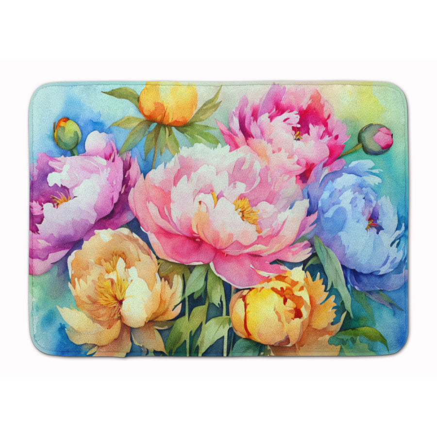 Peonies in Watercolor Memory Foam Kitchen Mat Image 1