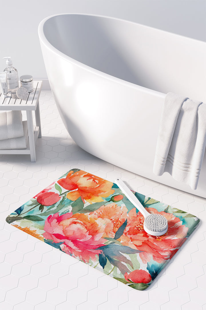 Peonies in Watercolor Memory Foam Kitchen Mat Image 3