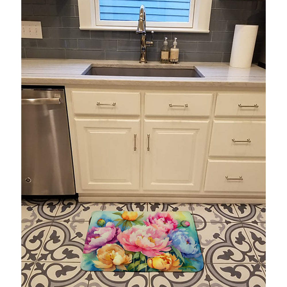 Peonies in Watercolor Memory Foam Kitchen Mat Image 2