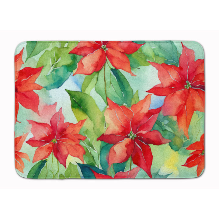 Poinsettias in Watercolor Memory Foam Kitchen Mat Image 1