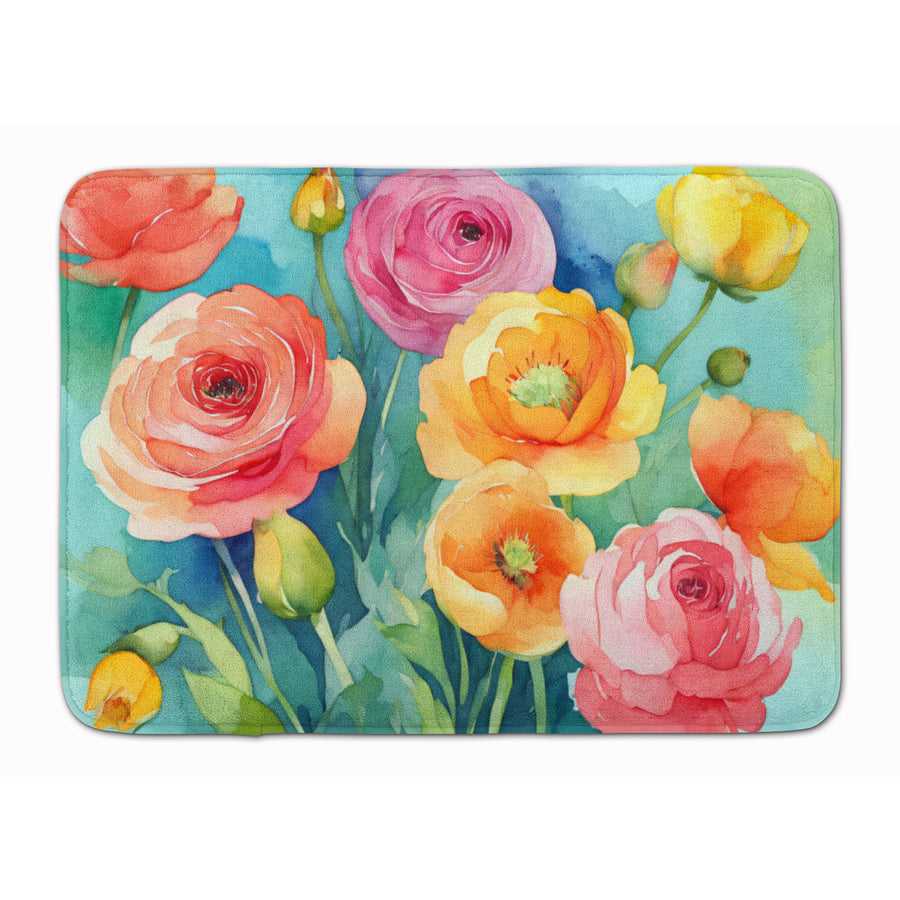 Ranunculus in Watercolor Memory Foam Kitchen Mat Image 1