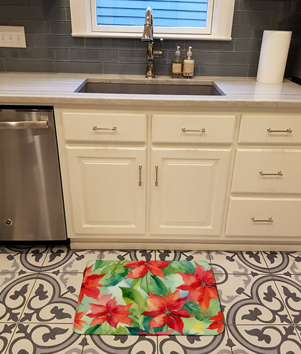 Poinsettias in Watercolor Memory Foam Kitchen Mat Image 2