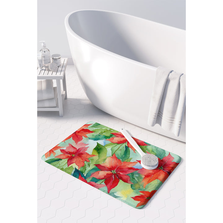 Poinsettias in Watercolor Memory Foam Kitchen Mat Image 3