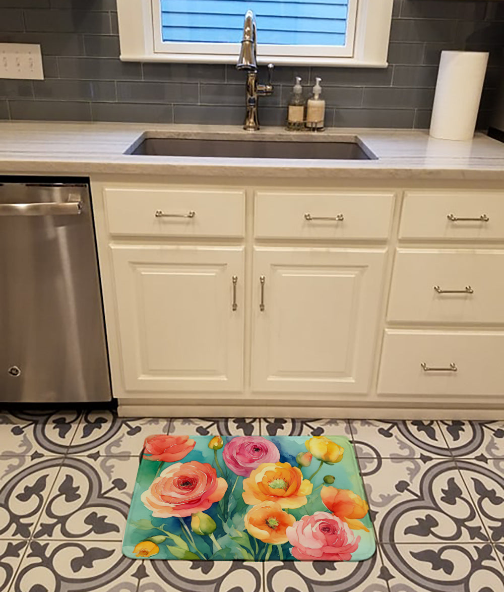 Ranunculus in Watercolor Memory Foam Kitchen Mat Image 2