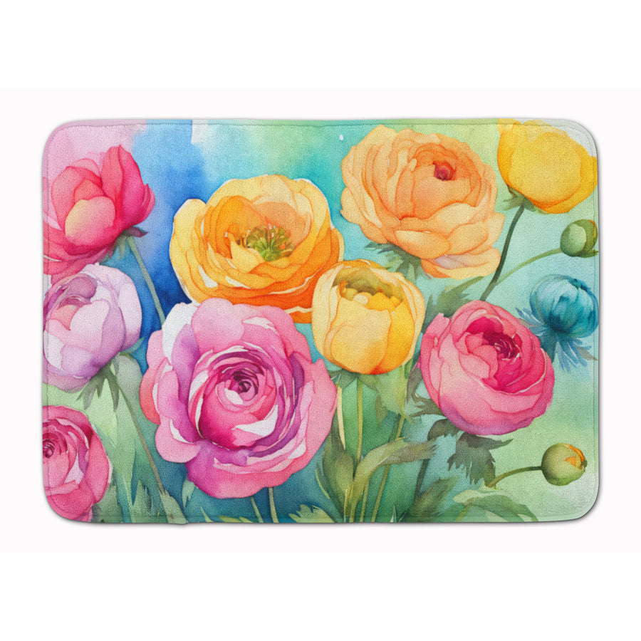 Ranunculus in Watercolor Memory Foam Kitchen Mat Image 1