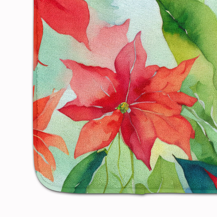 Poinsettias in Watercolor Memory Foam Kitchen Mat Image 4