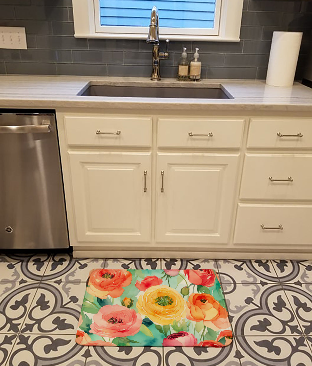 Ranunculus in Watercolor Memory Foam Kitchen Mat Image 2