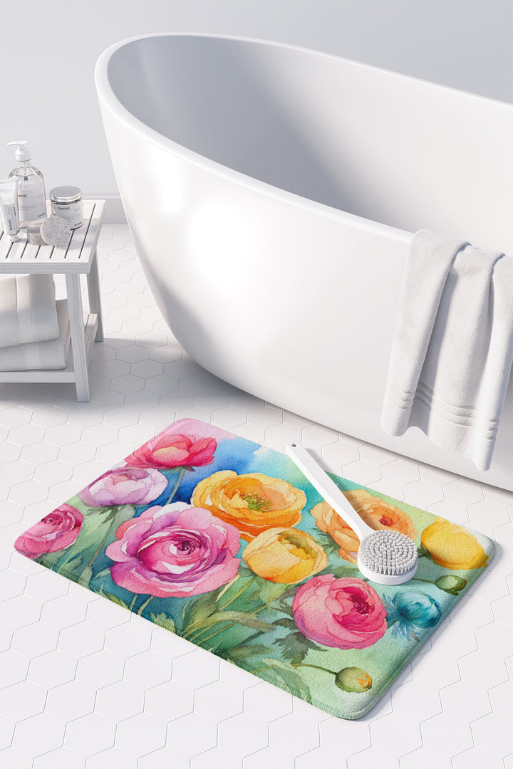 Ranunculus in Watercolor Memory Foam Kitchen Mat Image 3