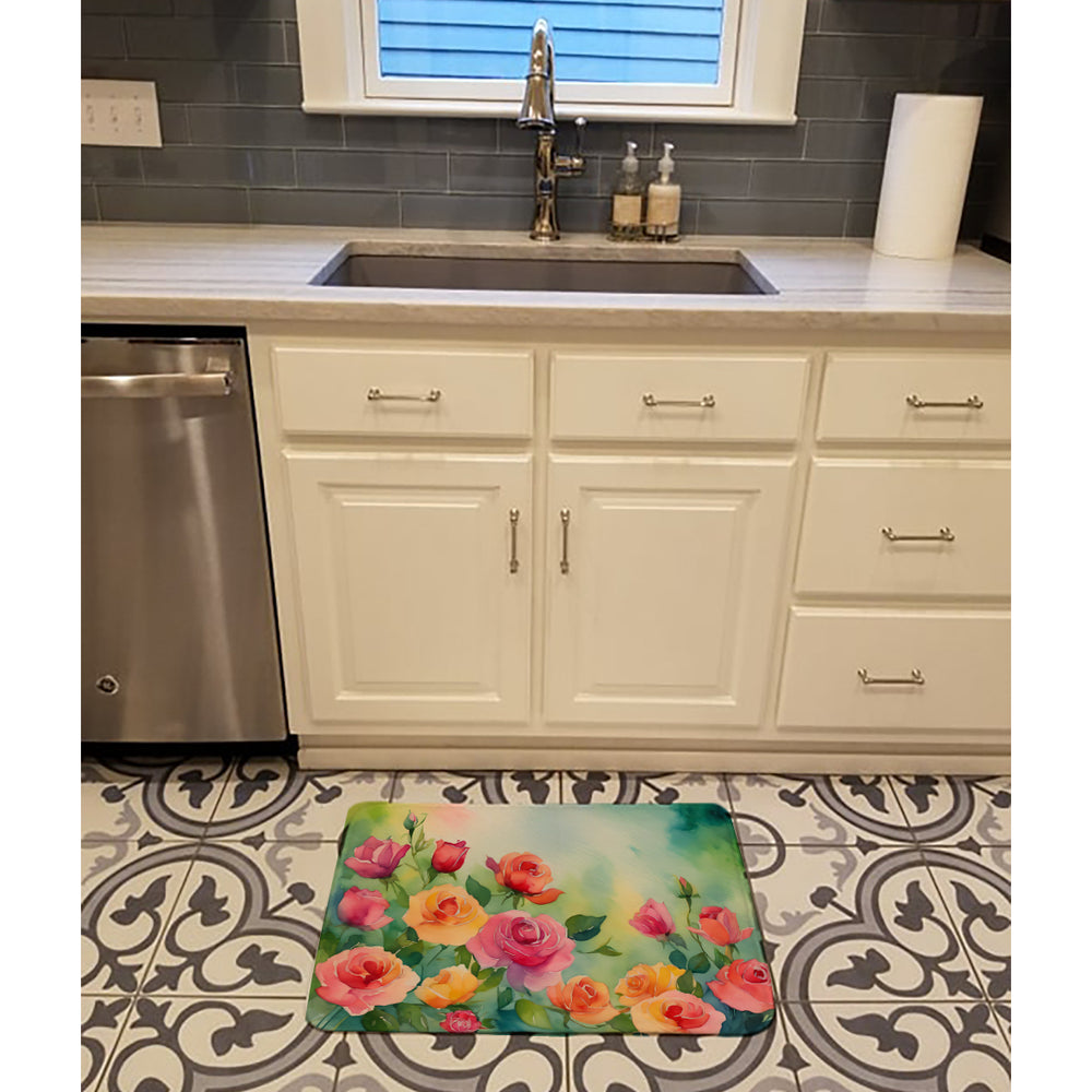 Roses in Watercolor Memory Foam Kitchen Mat Image 2