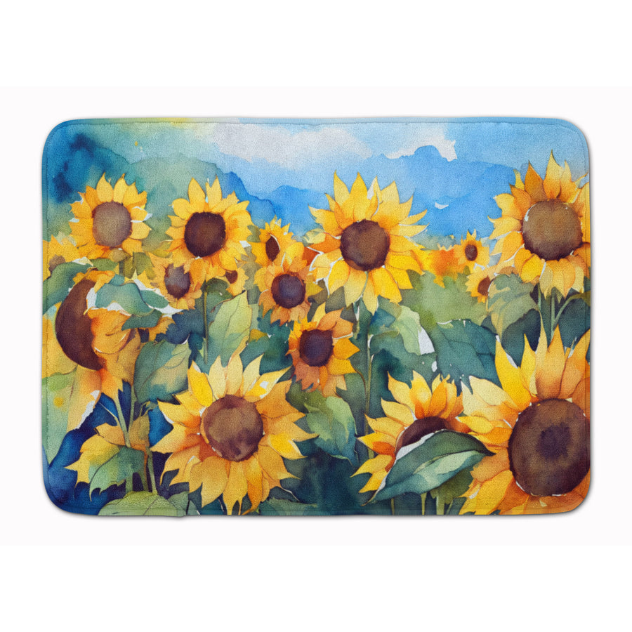 Sunflowers in Watercolor Memory Foam Kitchen Mat Image 1