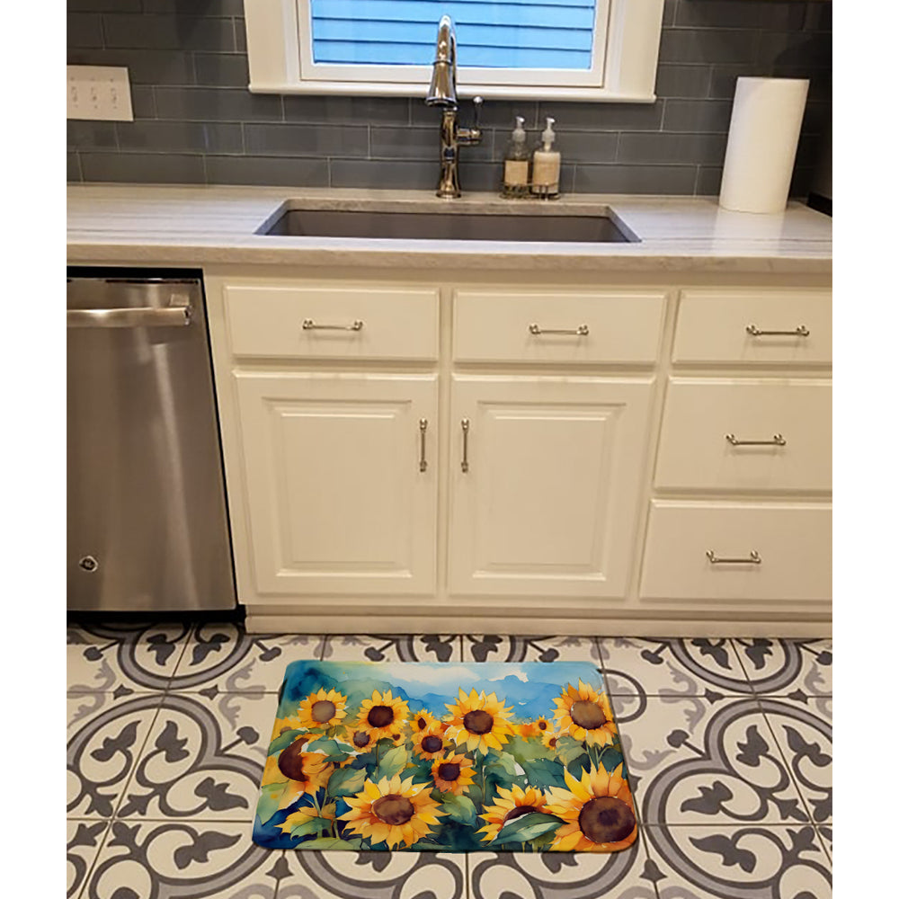 Sunflowers in Watercolor Memory Foam Kitchen Mat Image 2