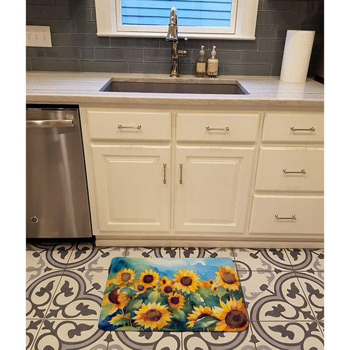 Sunflowers in Watercolor Memory Foam Kitchen Mat Image 2