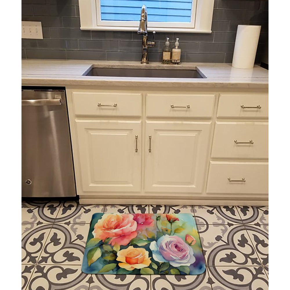 Roses in Watercolor Memory Foam Kitchen Mat Image 2