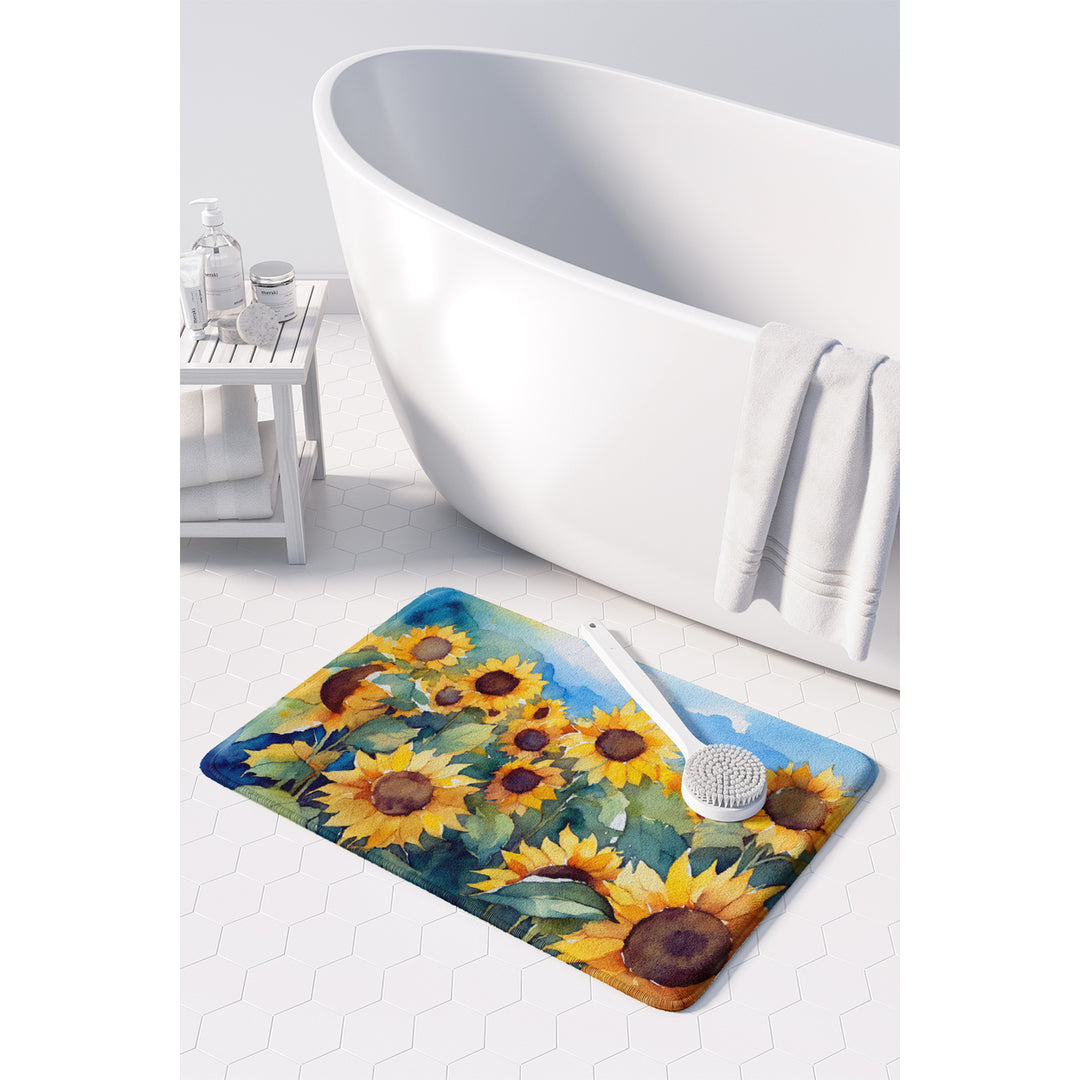 Sunflowers in Watercolor Memory Foam Kitchen Mat Image 3