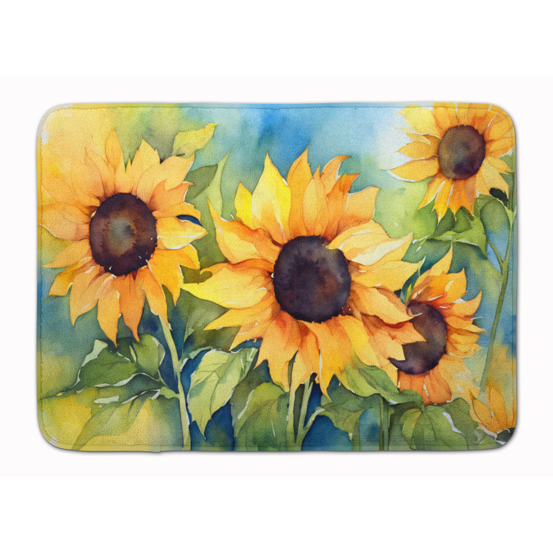 Sunflowers in Watercolor Memory Foam Kitchen Mat Image 1