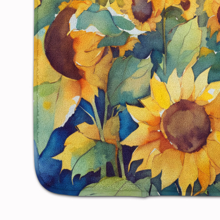 Sunflowers in Watercolor Memory Foam Kitchen Mat Image 4