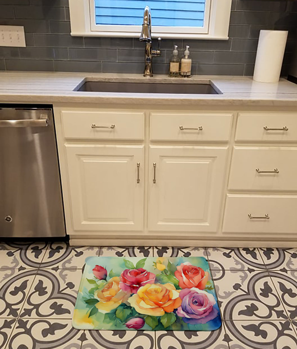 Roses in Watercolor Memory Foam Kitchen Mat Image 2