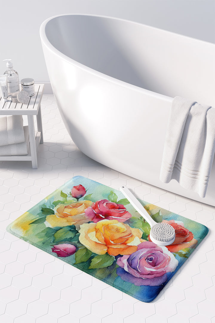 Roses in Watercolor Memory Foam Kitchen Mat Image 3