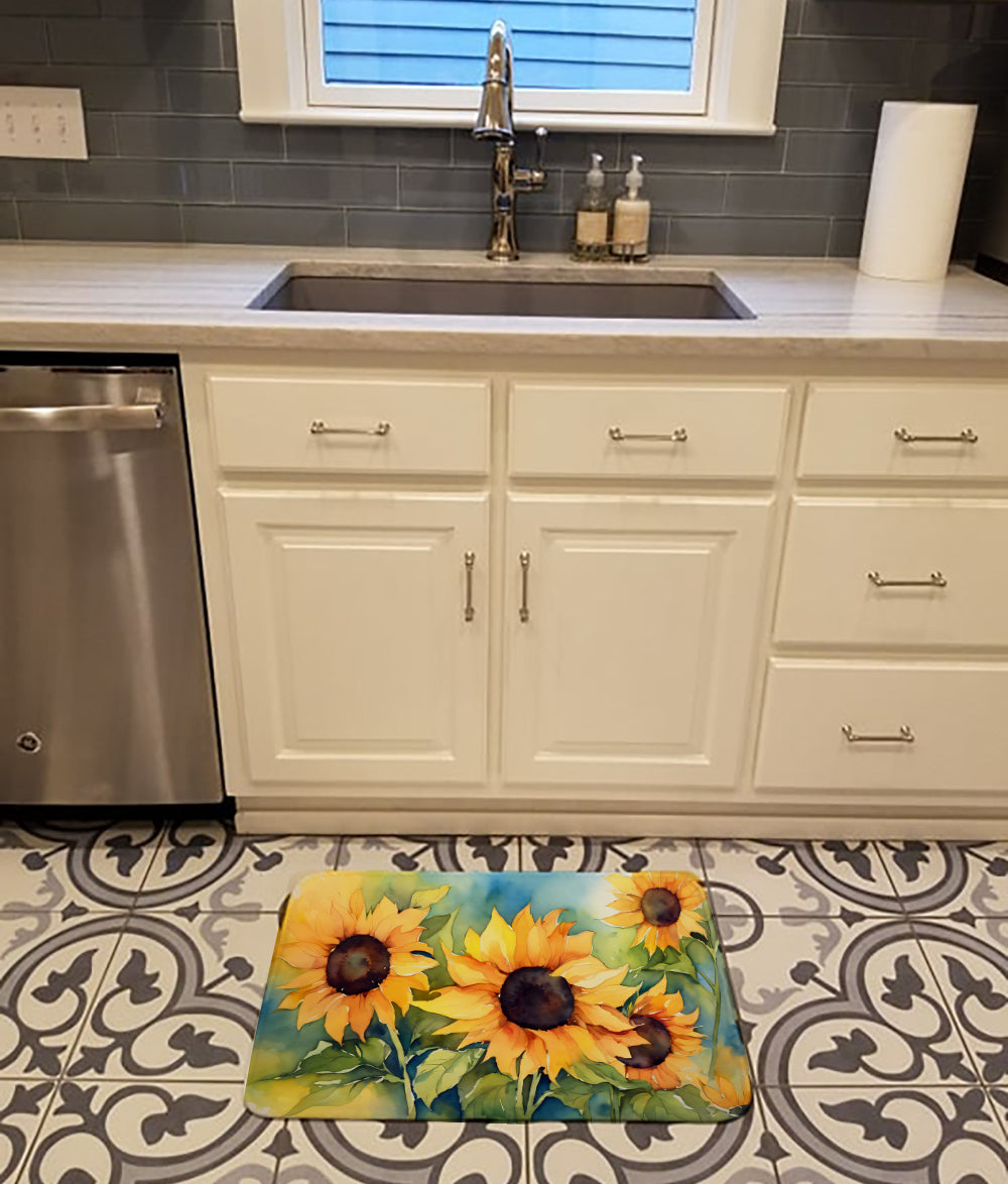 Sunflowers in Watercolor Memory Foam Kitchen Mat Image 2