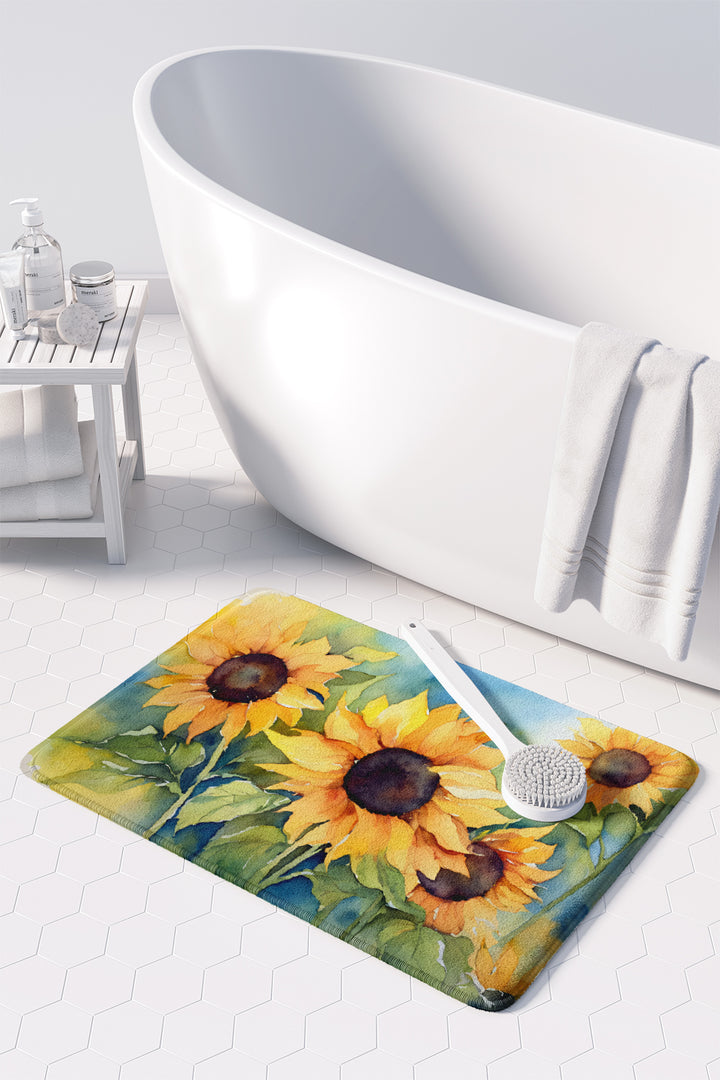 Sunflowers in Watercolor Memory Foam Kitchen Mat Image 3