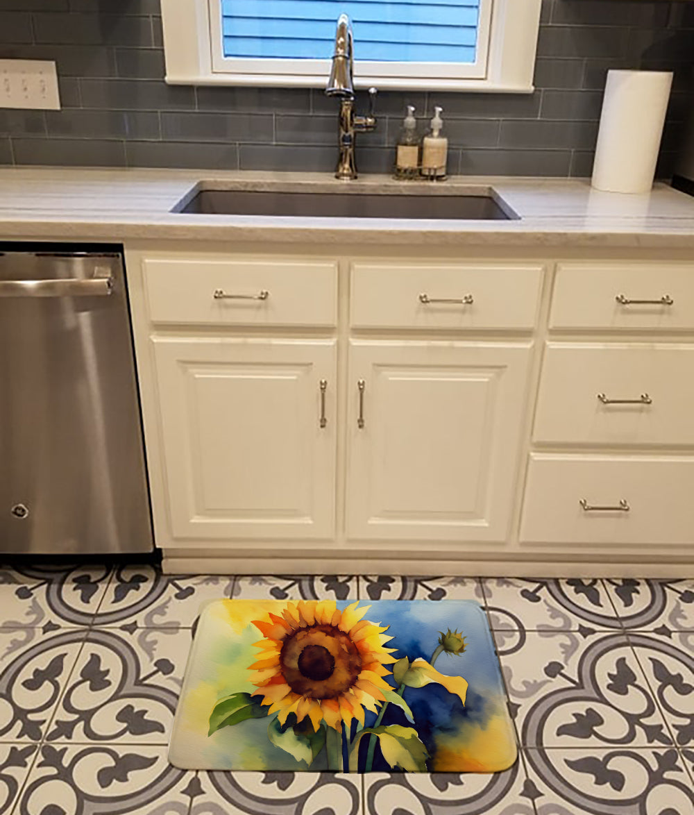 Sunflowers in Watercolor Memory Foam Kitchen Mat Image 2