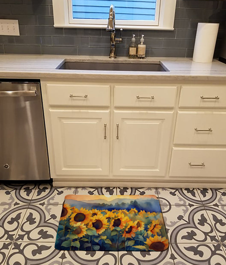 Sunflowers in Watercolor Memory Foam Kitchen Mat Image 2