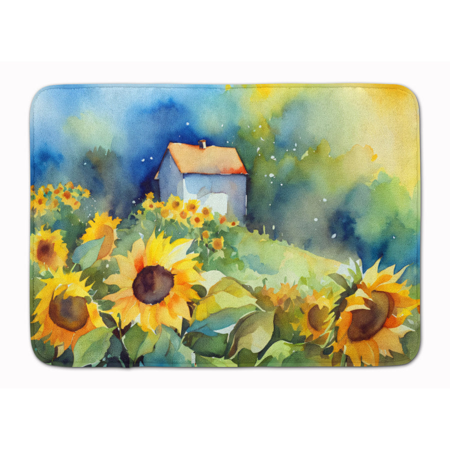 Sunflowers in Watercolor Memory Foam Kitchen Mat Image 1