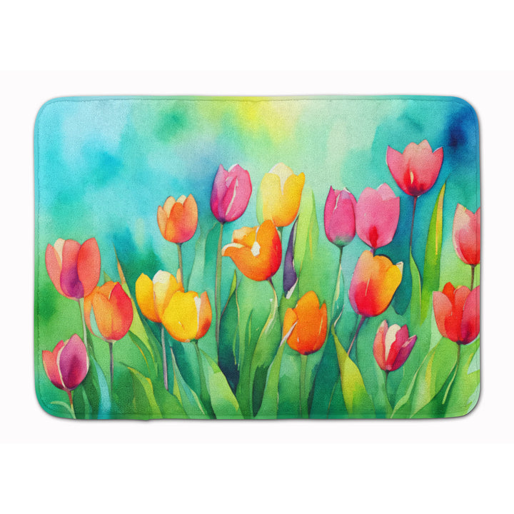 Tulips in Watercolor Memory Foam Kitchen Mat Image 1