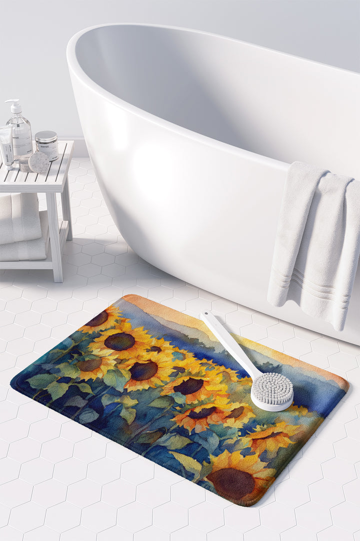 Sunflowers in Watercolor Memory Foam Kitchen Mat Image 3