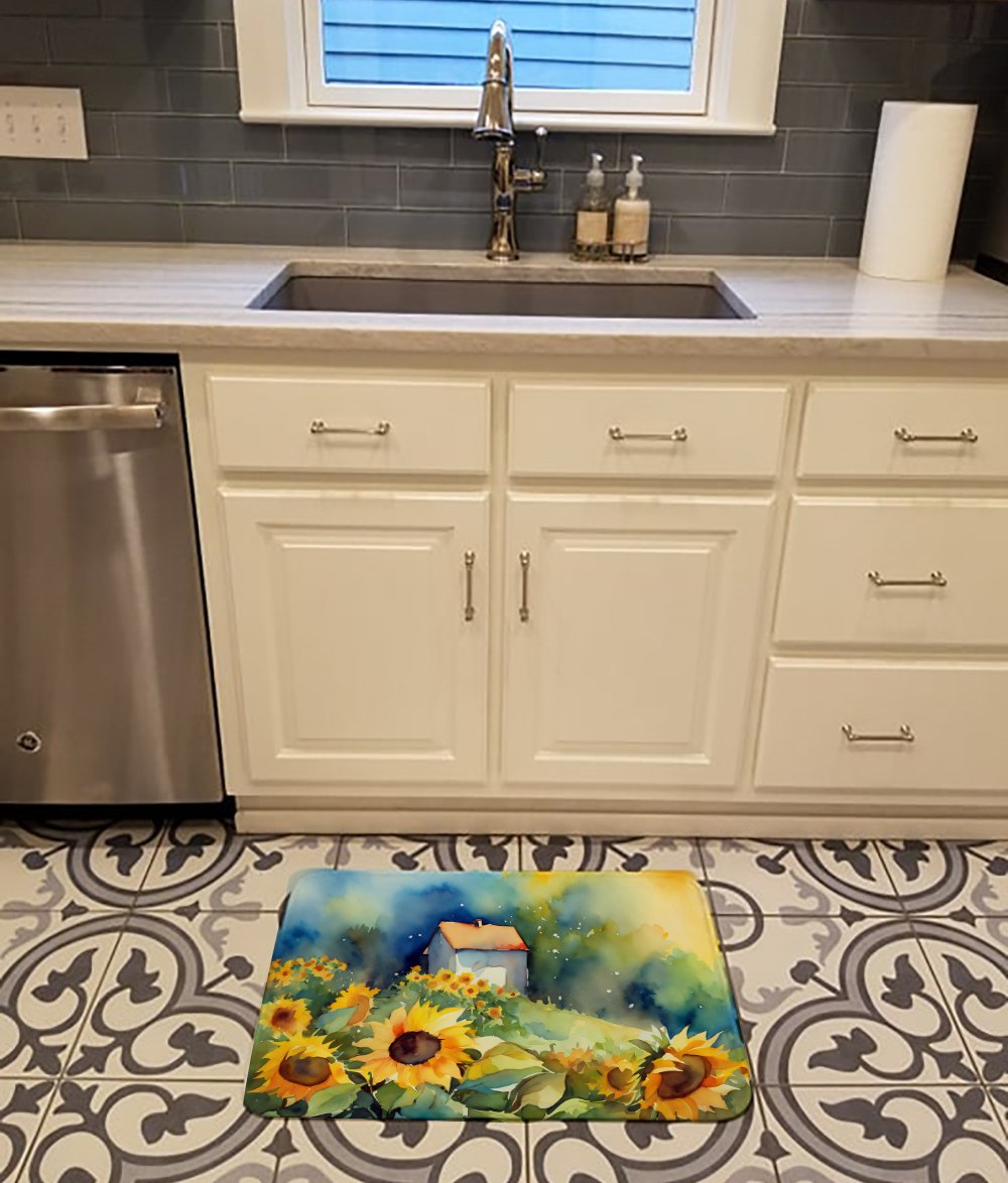 Sunflowers in Watercolor Memory Foam Kitchen Mat Image 2