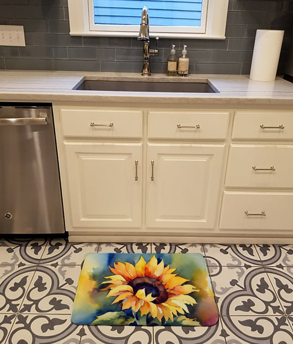 Sunflowers in Watercolor Memory Foam Kitchen Mat Image 2