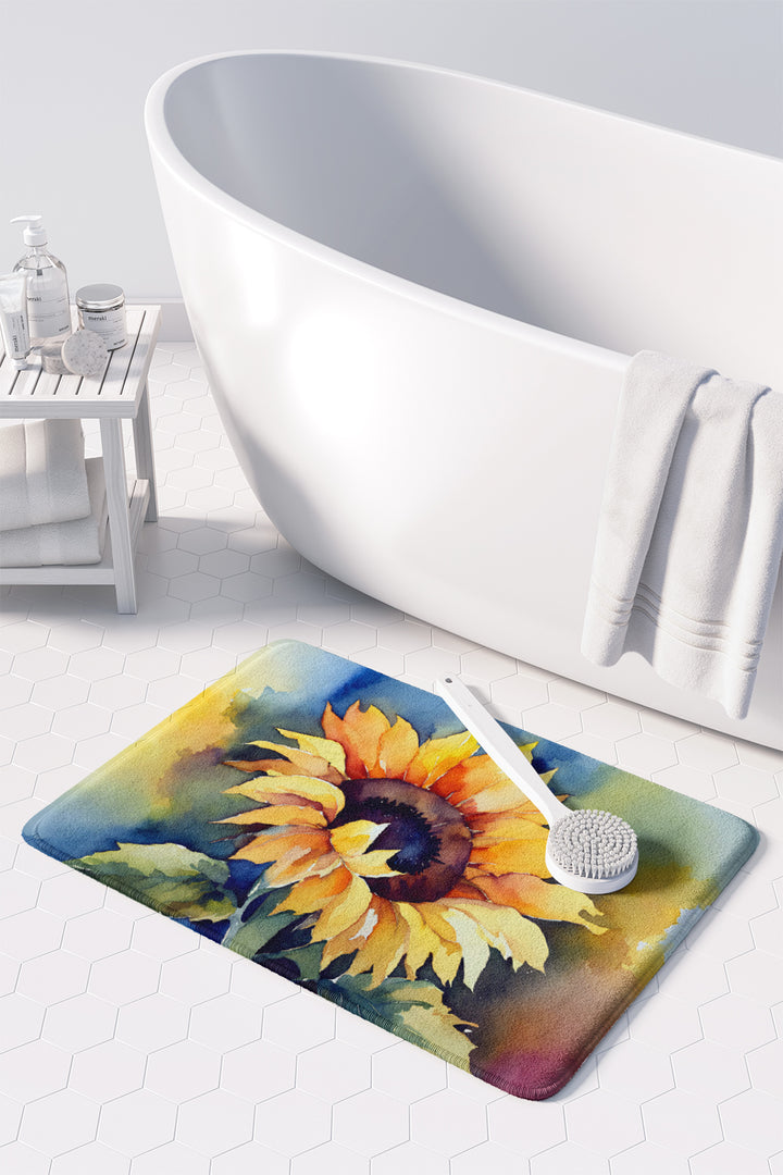 Sunflowers in Watercolor Memory Foam Kitchen Mat Image 3