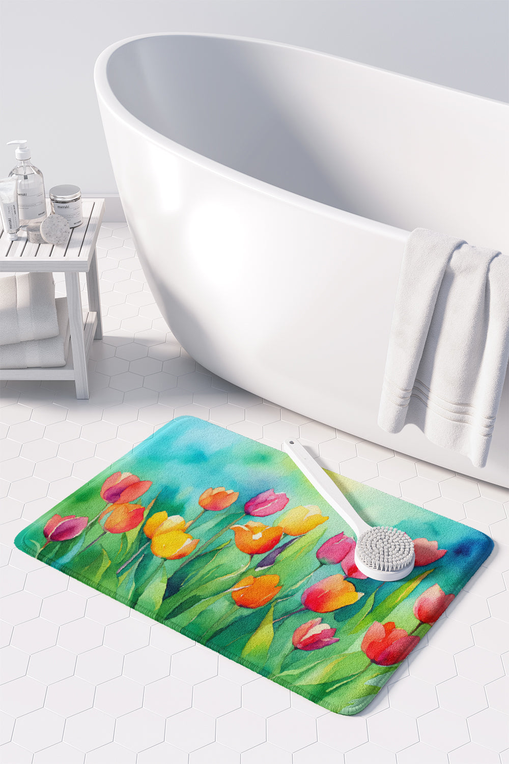 Tulips in Watercolor Memory Foam Kitchen Mat Image 3