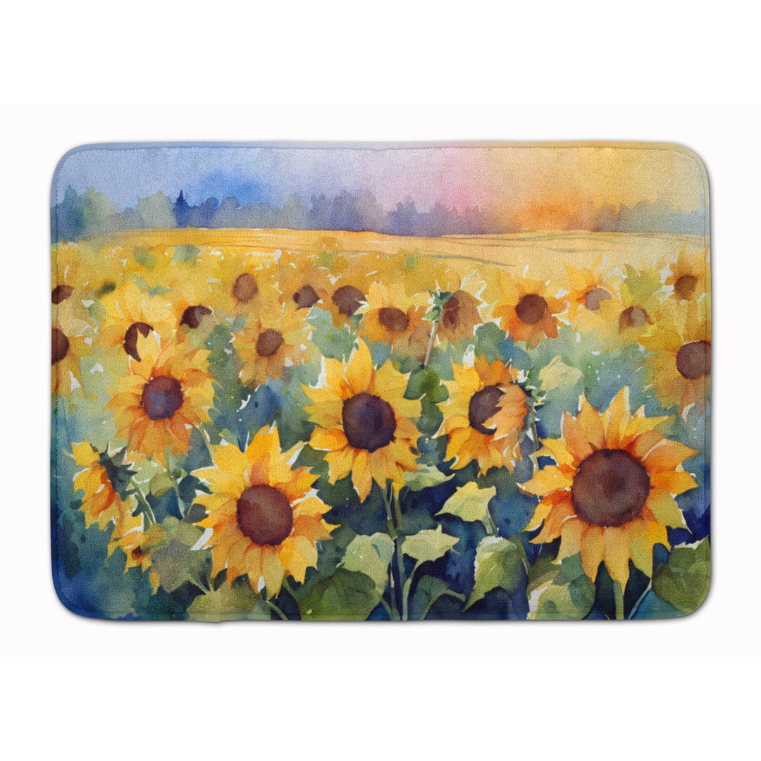 Sunflowers in Watercolor Memory Foam Kitchen Mat Image 1