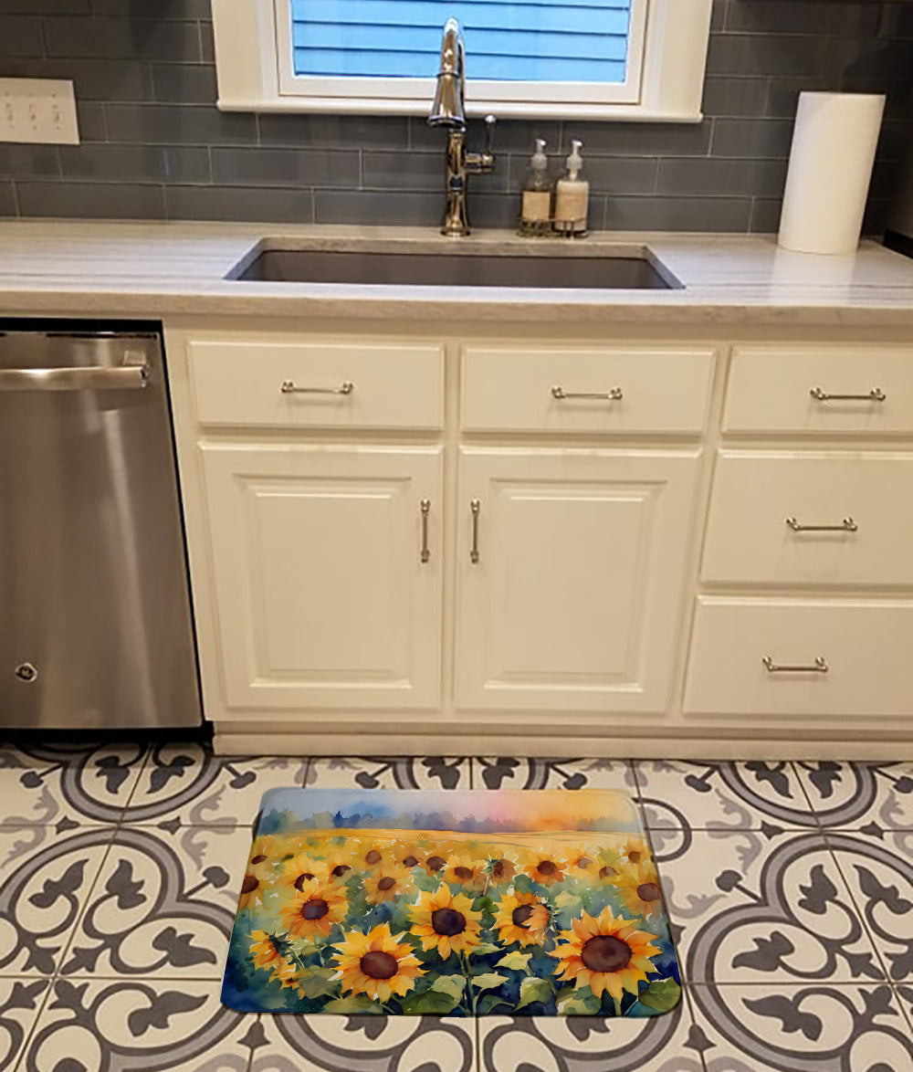 Sunflowers in Watercolor Memory Foam Kitchen Mat Image 2