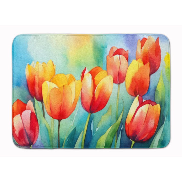 Tulips in Watercolor Memory Foam Kitchen Mat Image 1