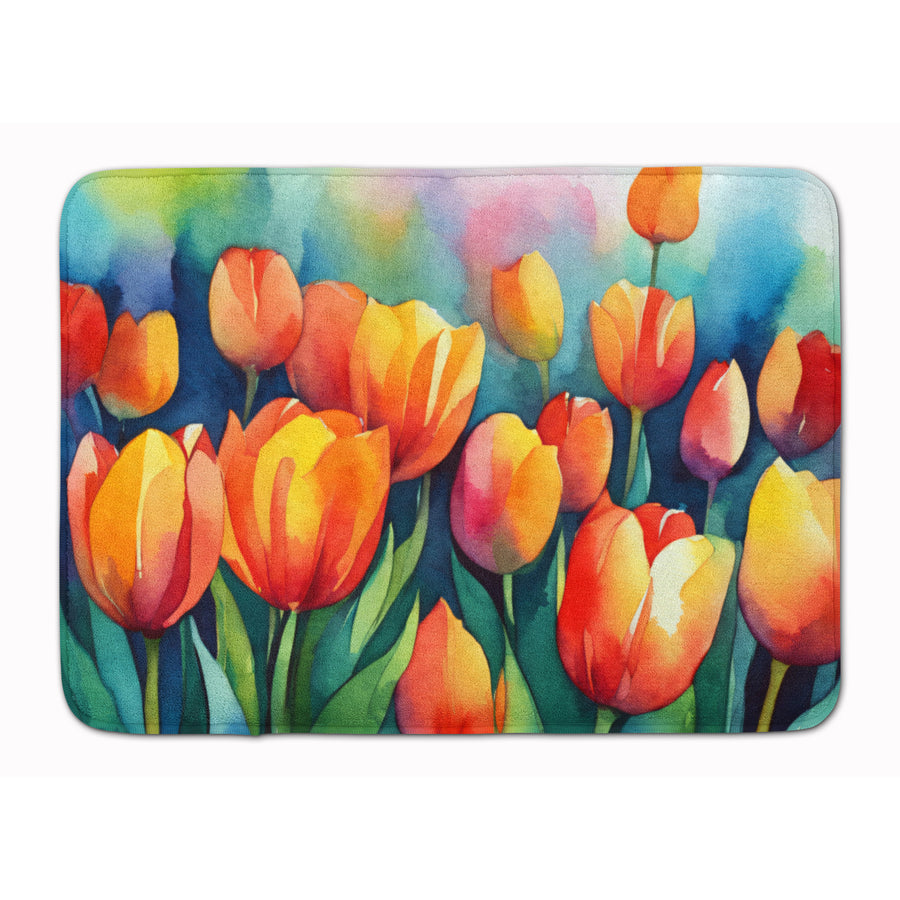 Tulips in Watercolor Memory Foam Kitchen Mat Image 1