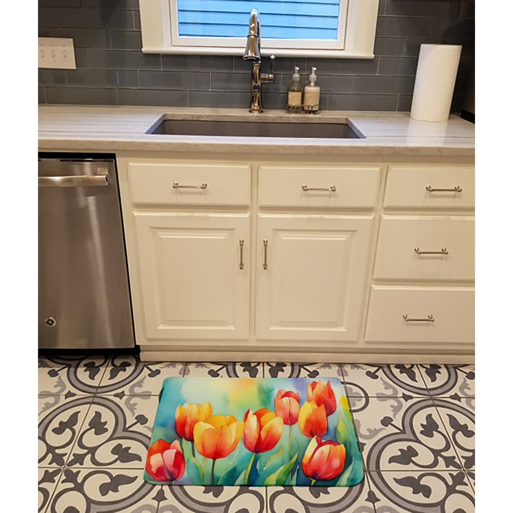 Tulips in Watercolor Memory Foam Kitchen Mat Image 2